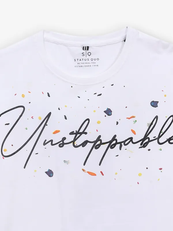 STATUS QUO printed white slim fit cotton t-shirt