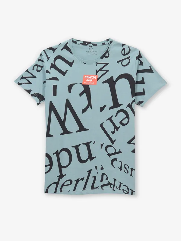 STATUS QUO sage blue cotton t-shirt with print