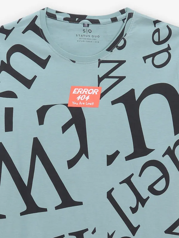 STATUS QUO sage blue cotton t-shirt with print