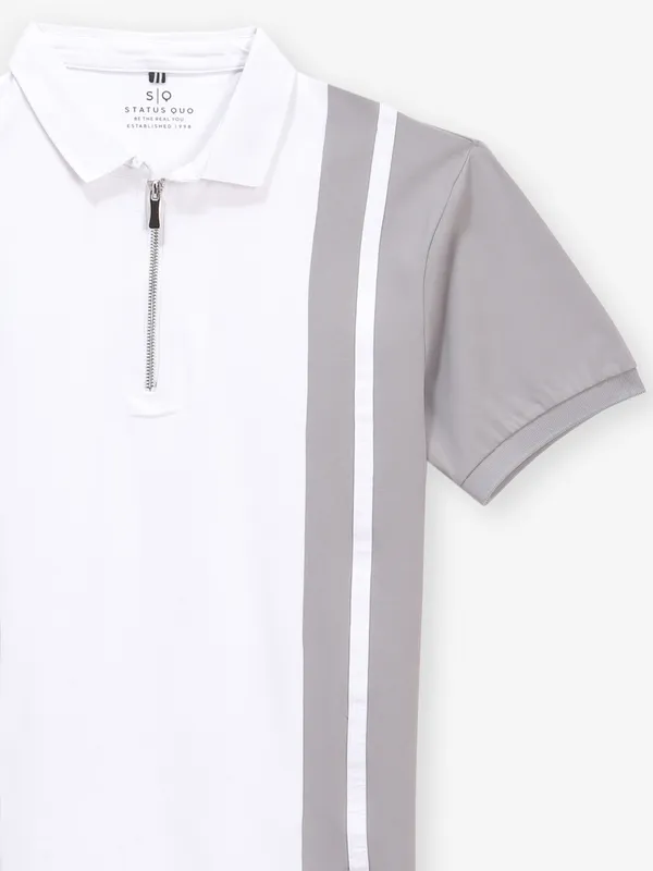 STATUS QUO slim fit white and grey t-shirt in cotton