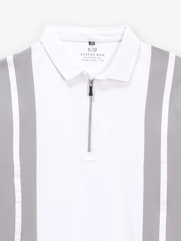 STATUS QUO slim fit white and grey t-shirt in cotton