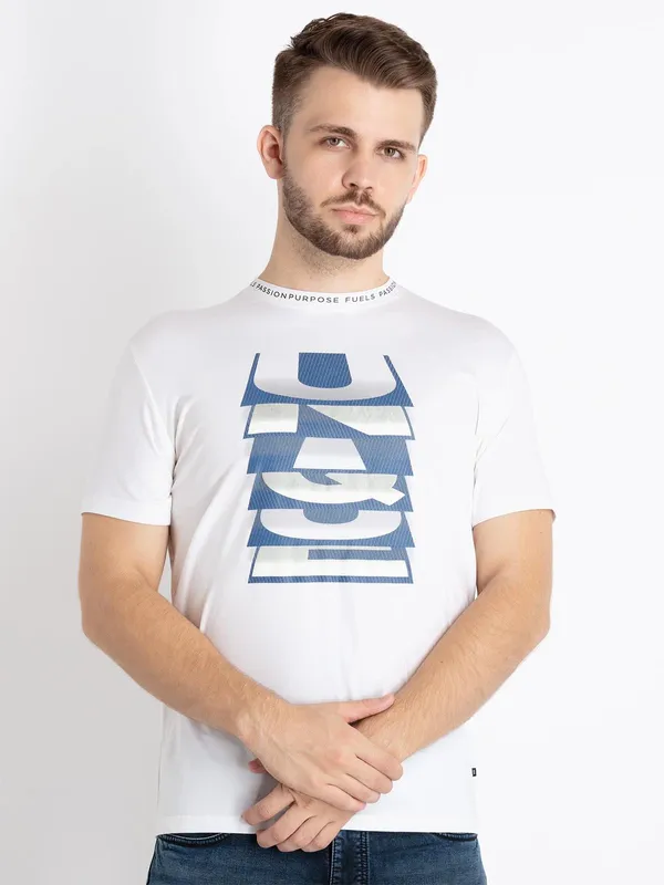 STATUS QUO white and blue printed cotton t-shirt