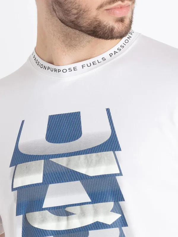 STATUS QUO white and blue printed cotton t-shirt