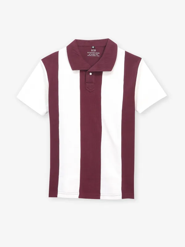 STATUS QUO white and maroon slim fit t-shirt