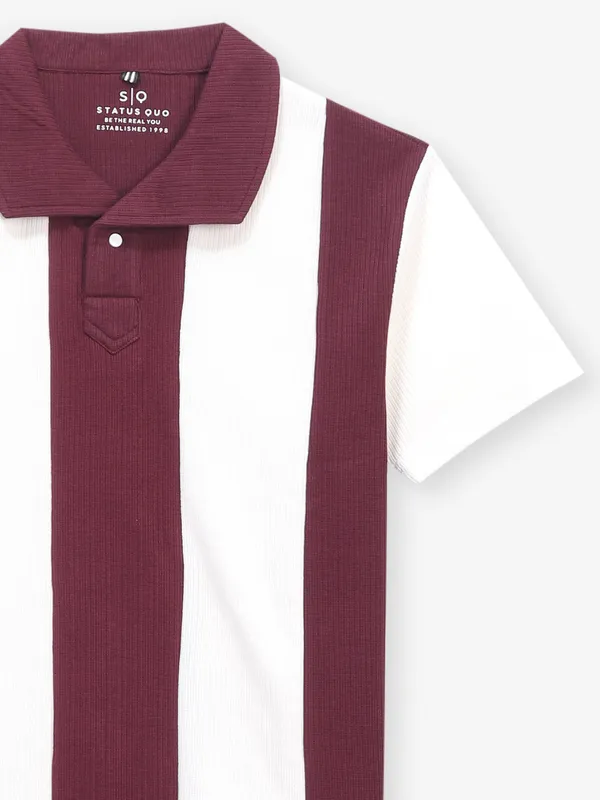 STATUS QUO white and maroon slim fit t-shirt