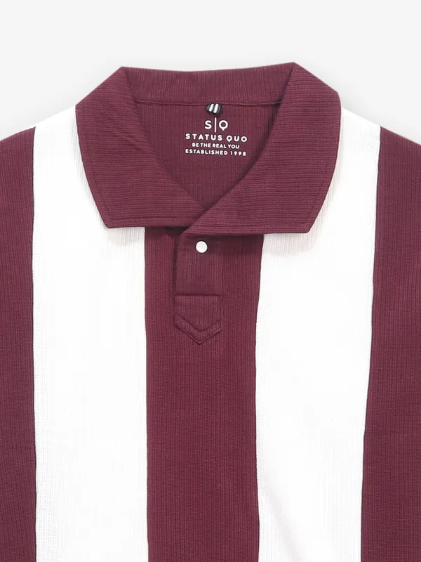 STATUS QUO white and maroon slim fit t-shirt