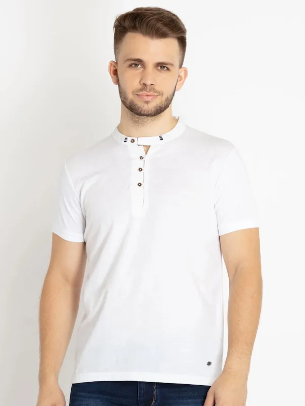 STATUS QUO white plain cotto t-shirt