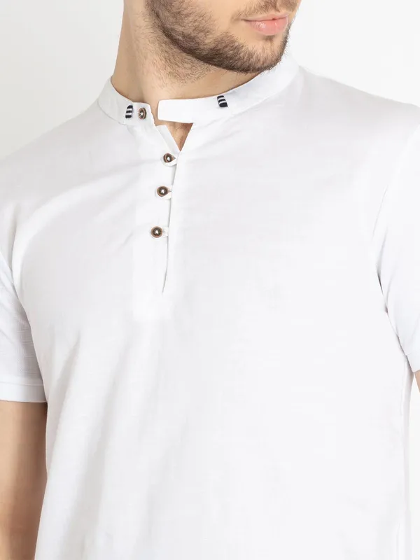 STATUS QUO white plain cotto t-shirt