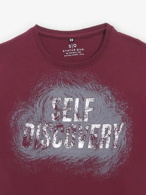 STATUS QUO wine printed cotton slim fit t-shirt