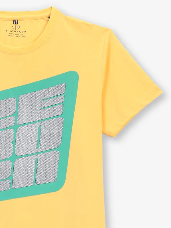 STATUS QUO yellow cotton slim fit t-shirt in print