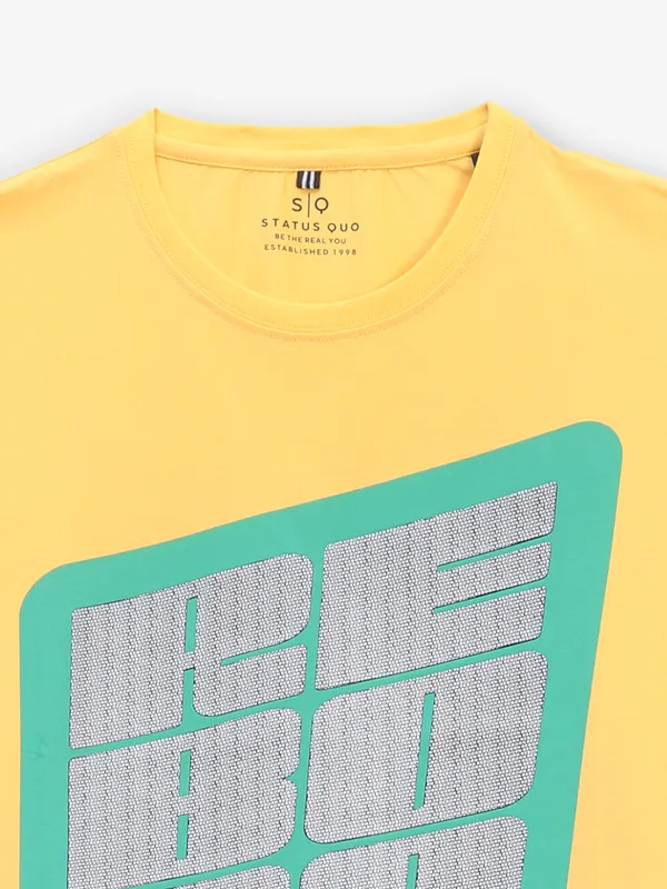 STATUS QUO yellow cotton slim fit t-shirt in print
