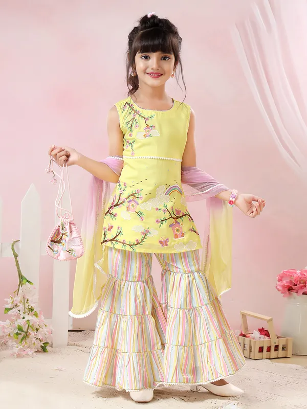 Stlish yellow cotton sharara set