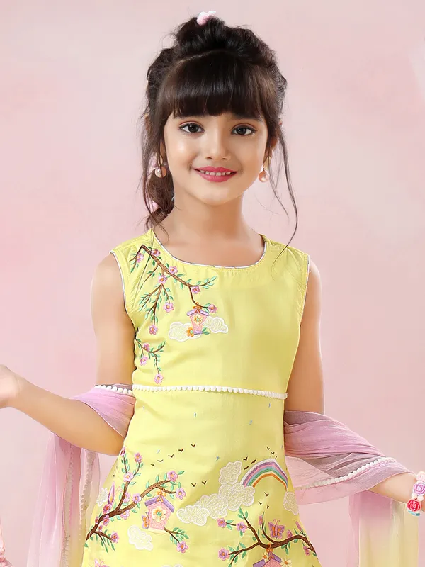 Stlish yellow cotton sharara set