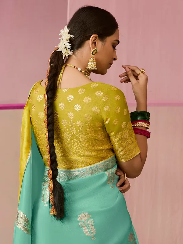 Stnning mint green saree with contrast border