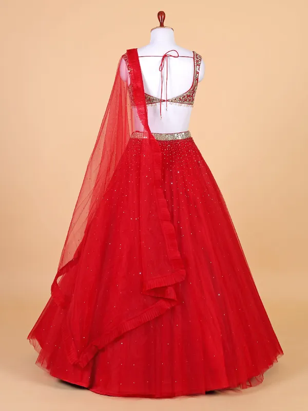 Stnning red net lehenga choli for wedding