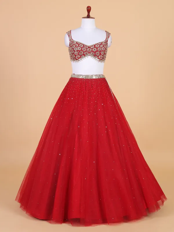 Stnning red net lehenga choli for wedding