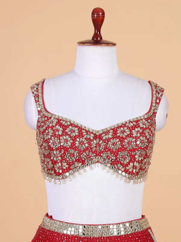 Stnning red net lehenga choli for wedding