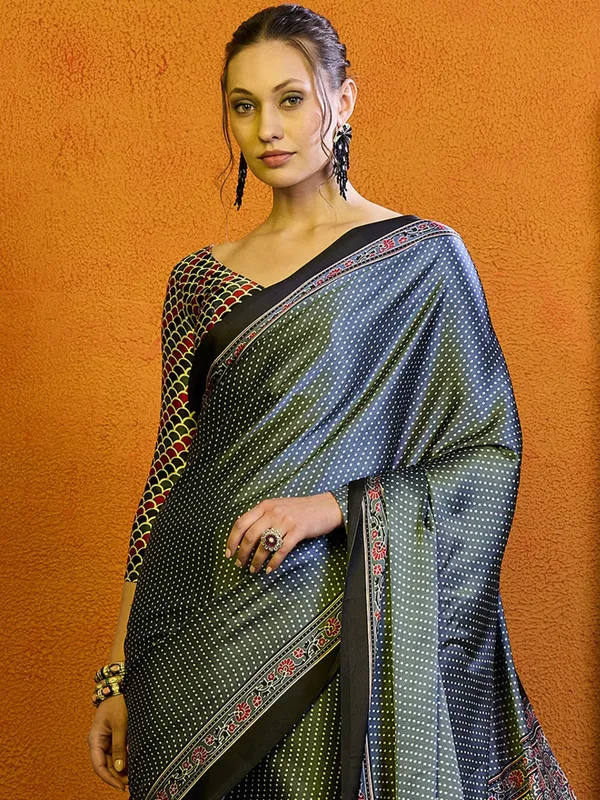 Stone blue bhagalpuri silk printed saree