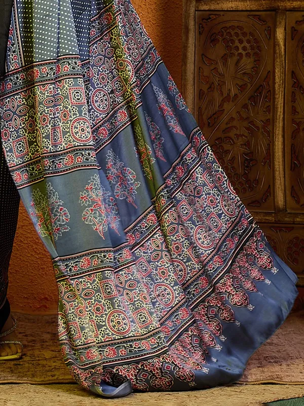 Stone blue bhagalpuri silk printed saree