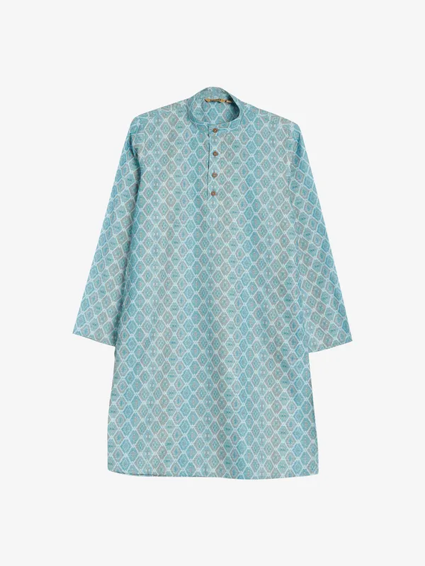 Stone blue cotton printed kurta suit