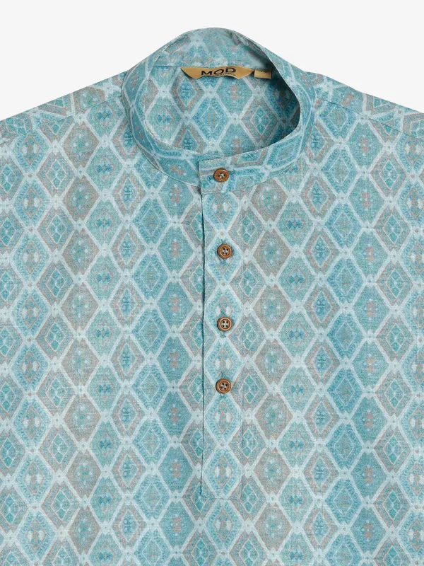 Stone blue cotton printed kurta suit