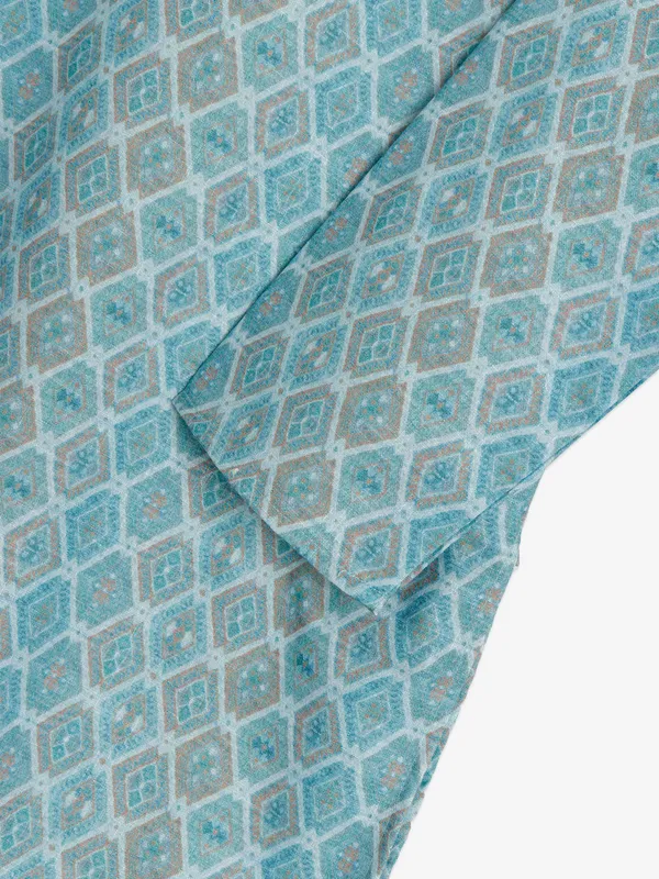 Stone blue cotton printed kurta suit