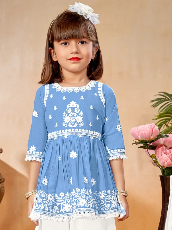 Stone blue cotton silk salwar suit with dupatta