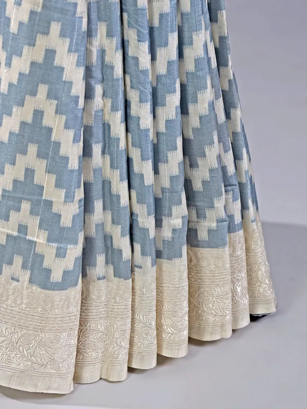 Stone blue cotton silk saree with embroidery