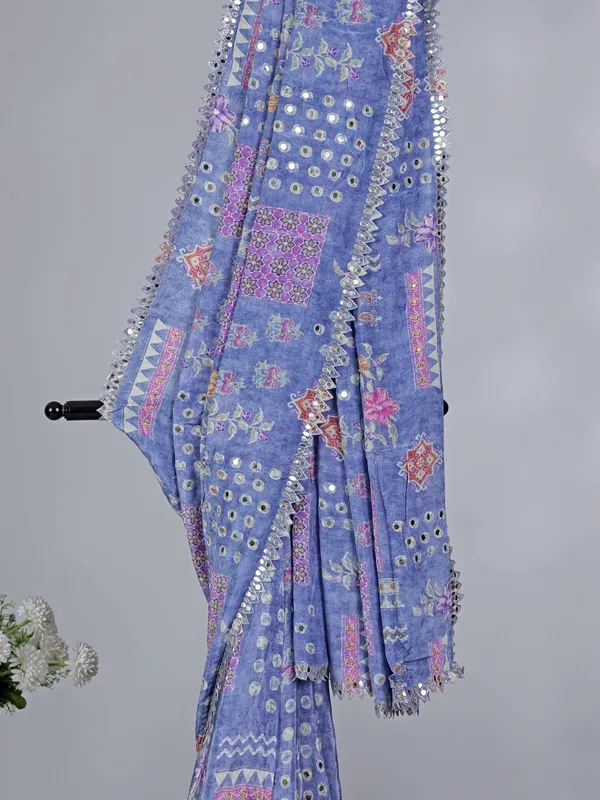 Stone blue crepe silk wedding wear saree