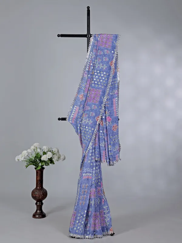 Stone blue crepe silk wedding wear saree