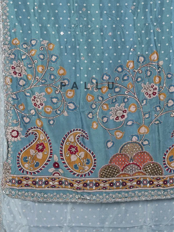 Stone blue gaji silk wedding wear saree