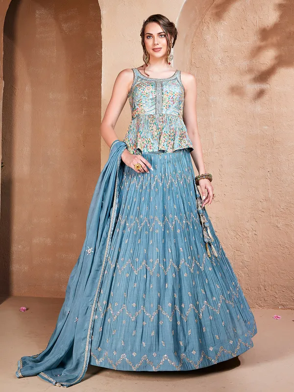 Stone blue lehenga choli with dupatta