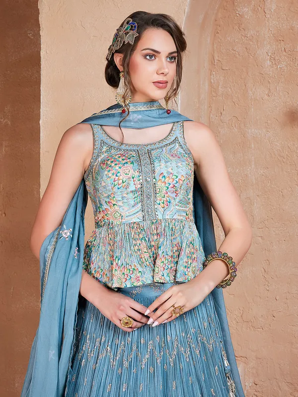 Stone blue lehenga choli with dupatta