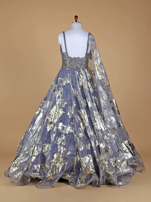 Stone blue organza designer gown