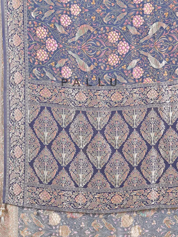 Stone blue pashmina silk saree with contrast border