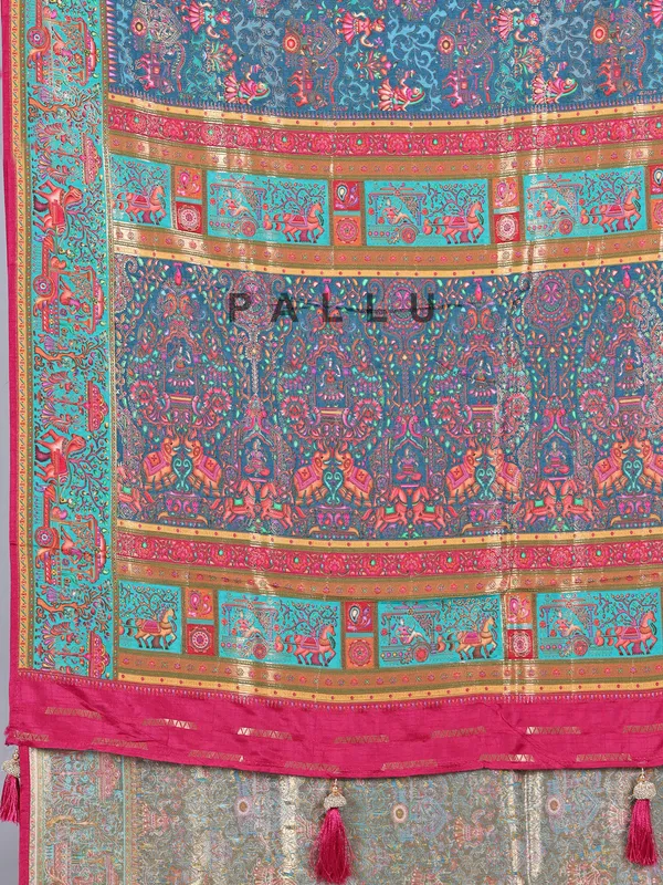 Stone blue pashmina silk saree with motif work