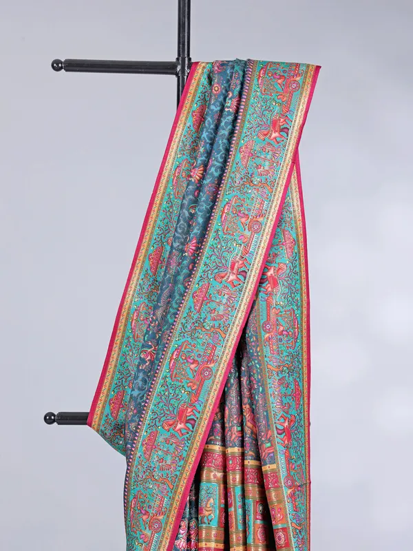 Stone blue pashmina silk saree with motif work