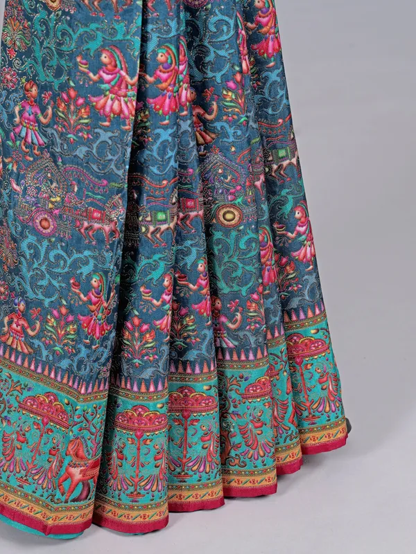 Stone blue pashmina silk saree with motif work