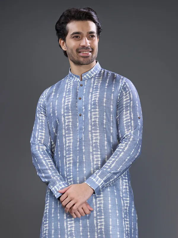 Stone blue printed cotton kurta suit