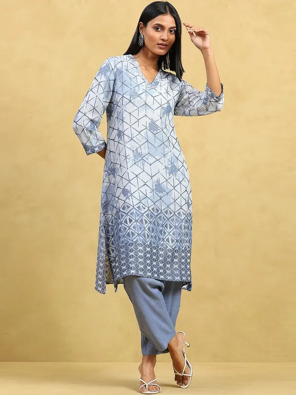 Stone blue printed kurti set for casual wear