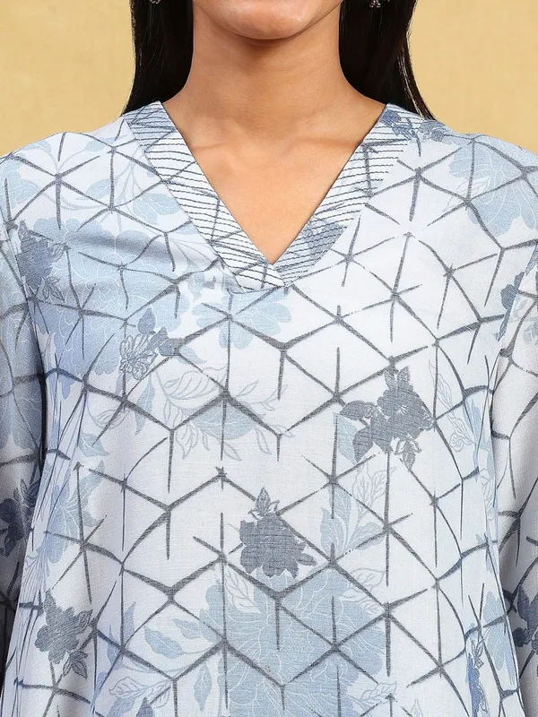 Stone blue printed kurti set for casual wear