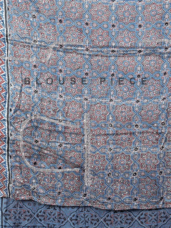 Stone blue printed satin silk festive wear saree
