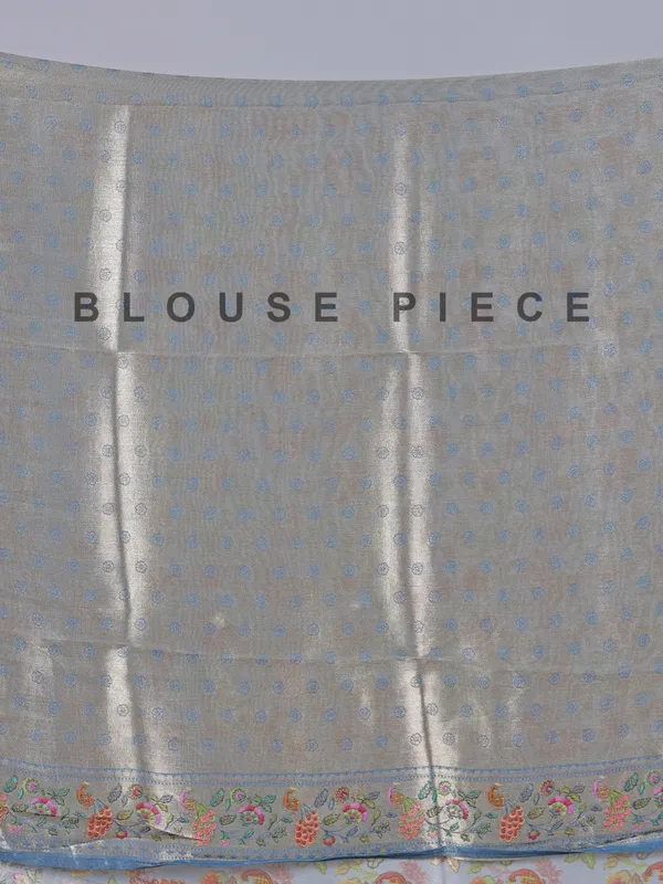 Stone blue shimmer dola silk saree with zari and print