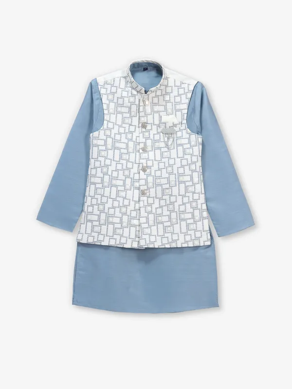 Stone blue waistcoat set in cotton for boys