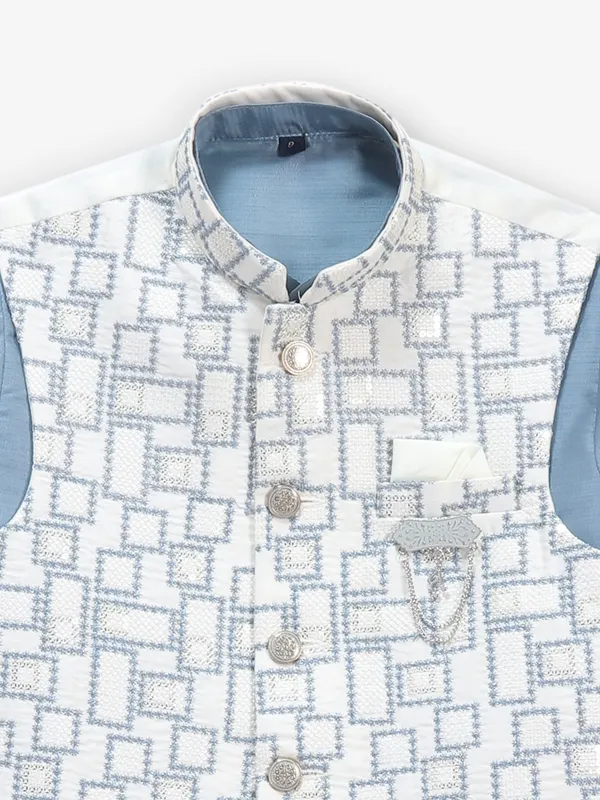Stone blue waistcoat set in cotton for boys
