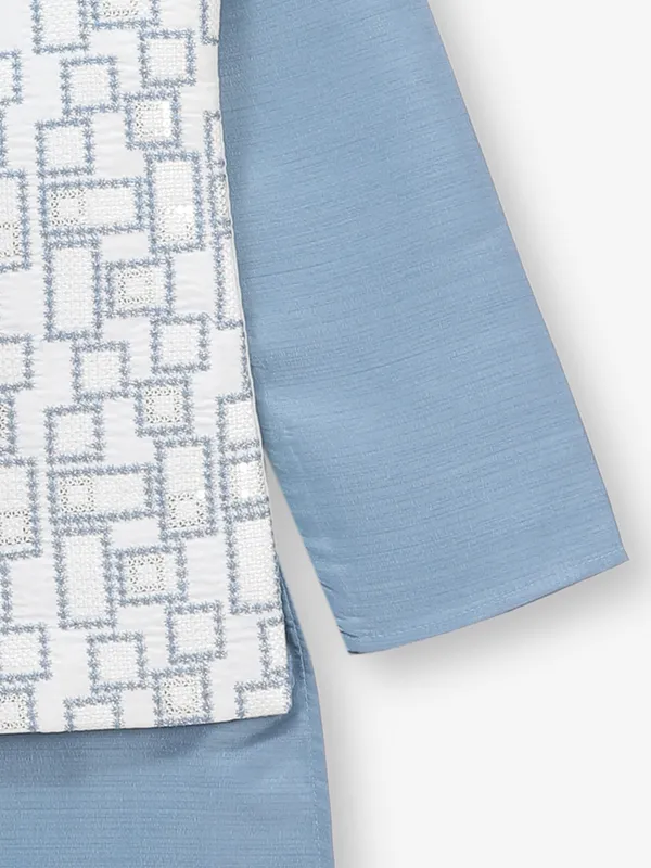 Stone blue waistcoat set in cotton for boys