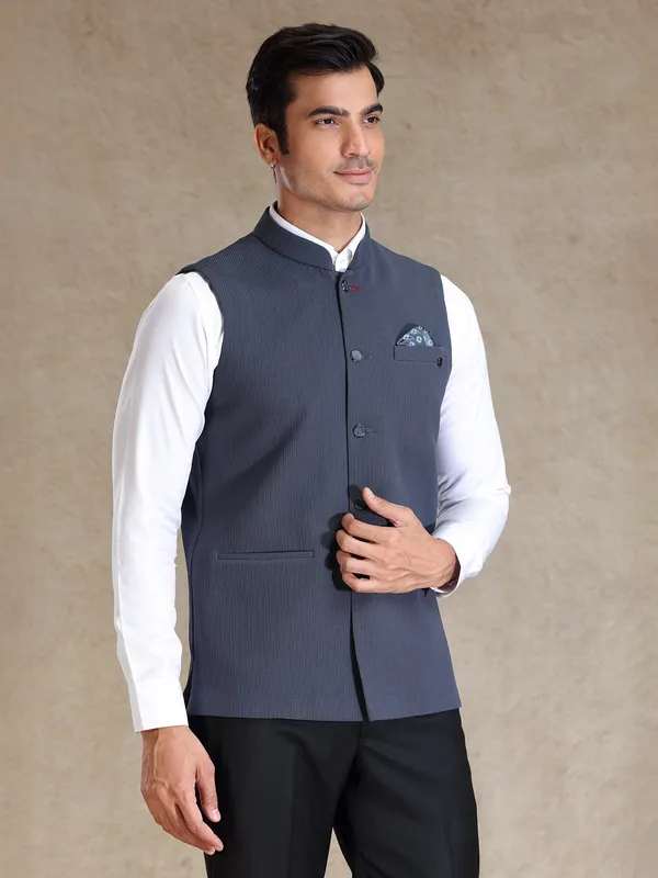 Stone grey bandhgala jacket for men
