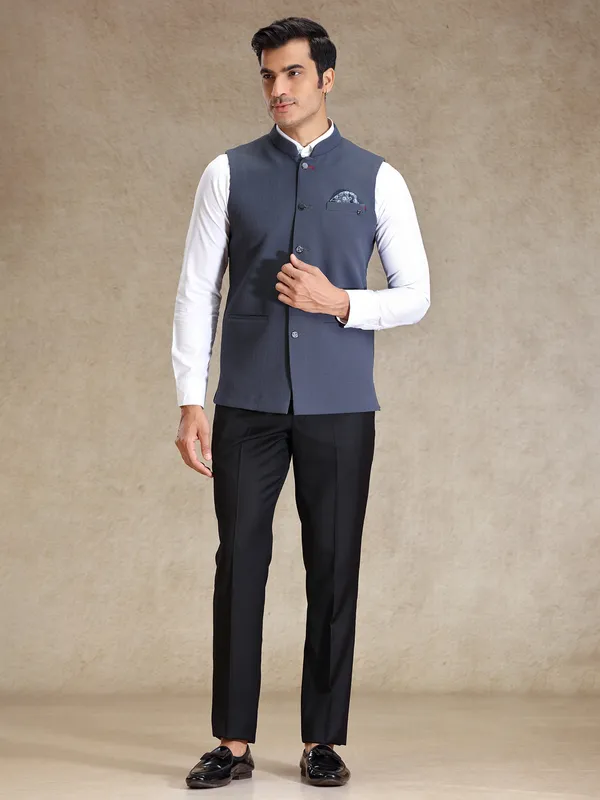 Stone grey bandhgala jacket for men