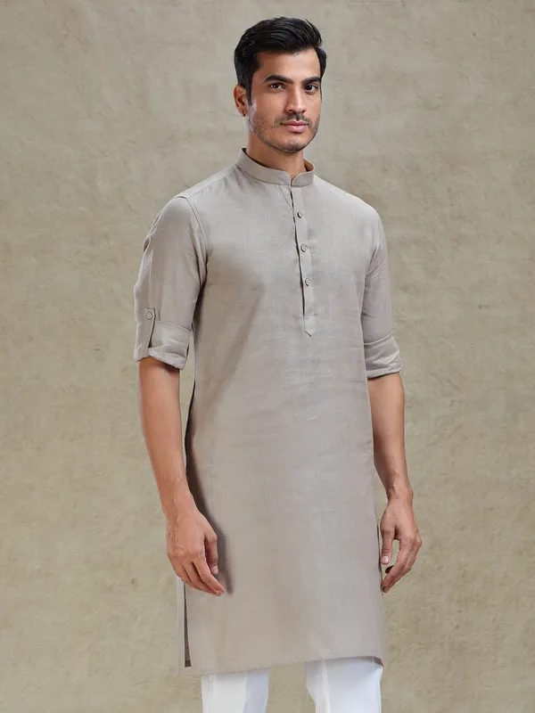 Stone grey kurta for family gathering