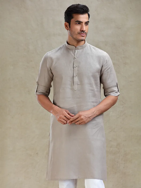 Stone grey kurta for family gathering